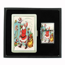 Vintage Christmas D24 Cigarette Case / Wallet & Lighter Gift Set Old Fashioned - £17.37 GBP