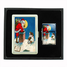 Vintage Christmas D4 Cigarette Case / Wallet & Lighter Gift Set Old Fashioned - £17.37 GBP