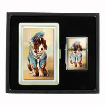 Vintage Dog D22 Cigarette Case / Wallet &amp; Lighter Gift Set Old Fashioned Image - £17.09 GBP