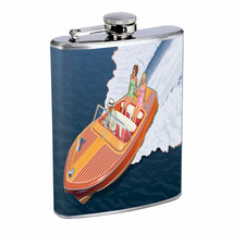 Vintage Boat Poster Silver Hip Flask D2 8oz Stainless Steel Old Fashioned Retro - £11.82 GBP