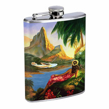 Vintage Hawaiian Art Hip Flask D4 8oz Stainless Steel Old Fashioned Retro - £11.85 GBP