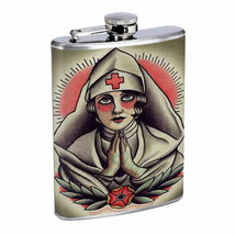 Vintage Naughty Nurse D8 Flask 8oz Stainless Steel Sexy Model Classic Image - £11.83 GBP