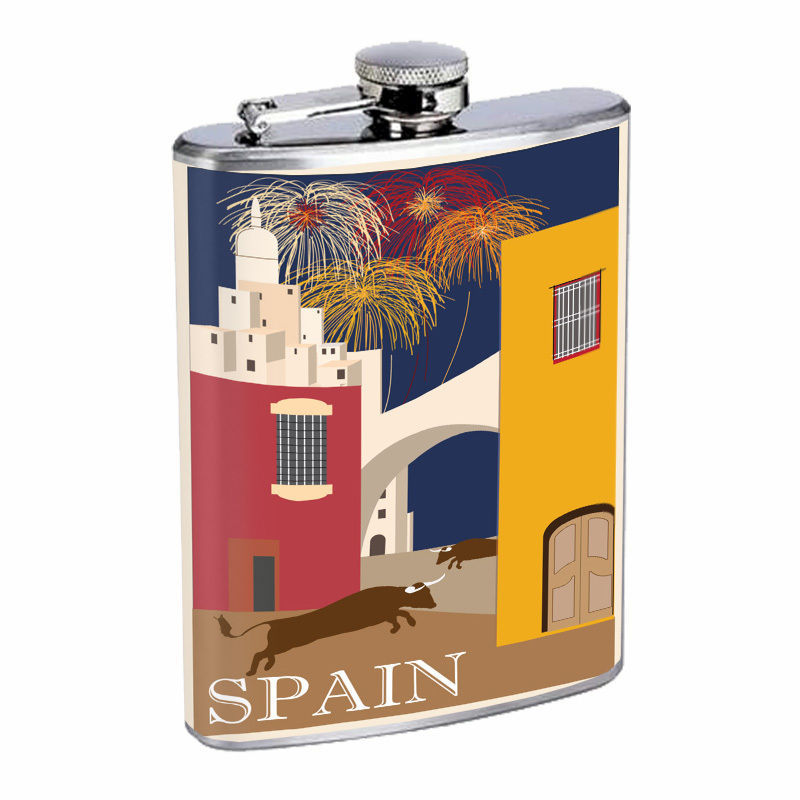 Vintage Travel Poster Hip Flask D19 8oz Stainless Steel Old Fashioned Retro