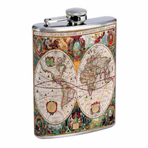 Vintage World Maps D12 8oz Hip Flask Stainless Steel Travel Countries - £11.86 GBP