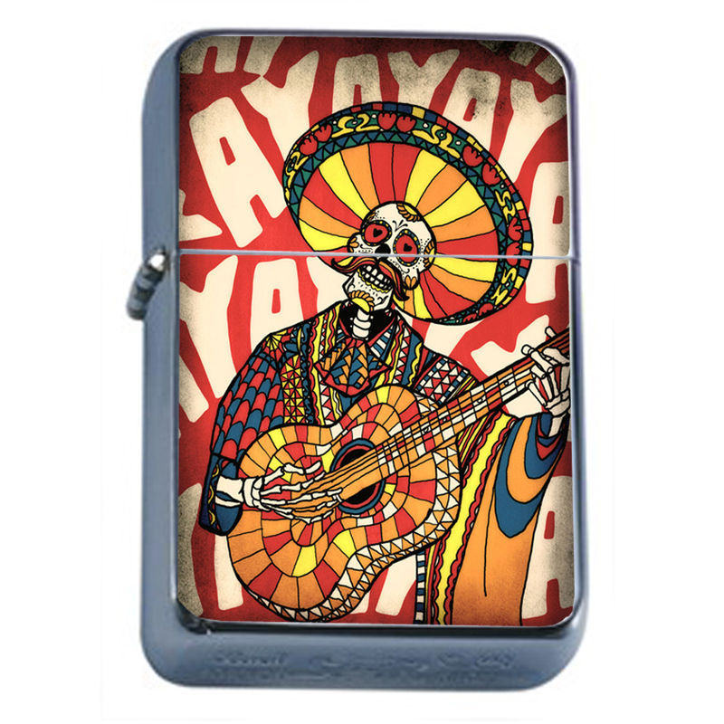 Windproof Refillable Flip Top Oil Lighter Mariachi D7 Mexican Band Spanish Music