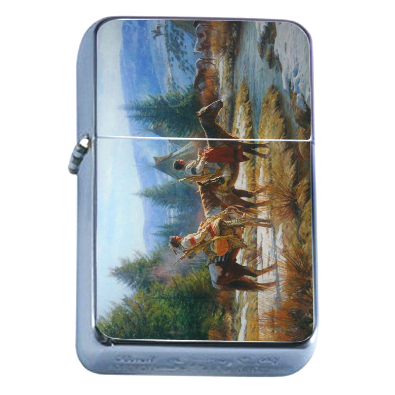 Windproof Refillable Flip Top Oil Lighter Indian Native American D1 Tribe Tent