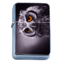 Windproof Refillable Flip Top Oil Lighter Owl D2 Wise Bird Flying Aviary Animal - £11.82 GBP
