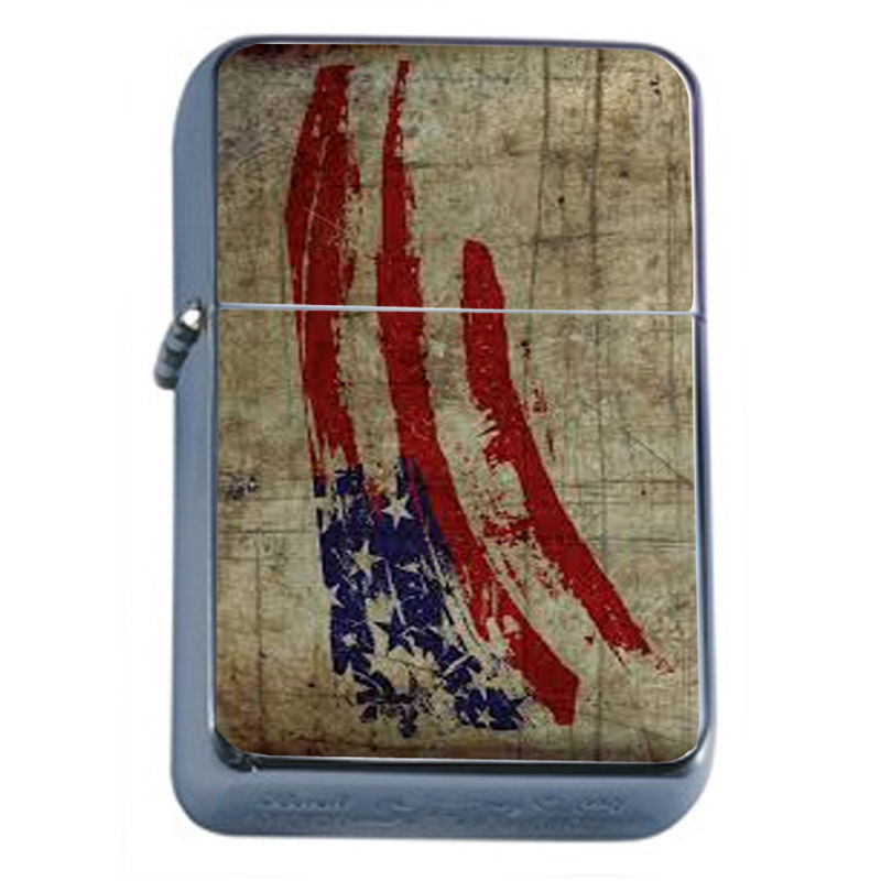 Windproof Refillable Oil Lighter Vintage American Flag D2 Patriotic Stars Honor