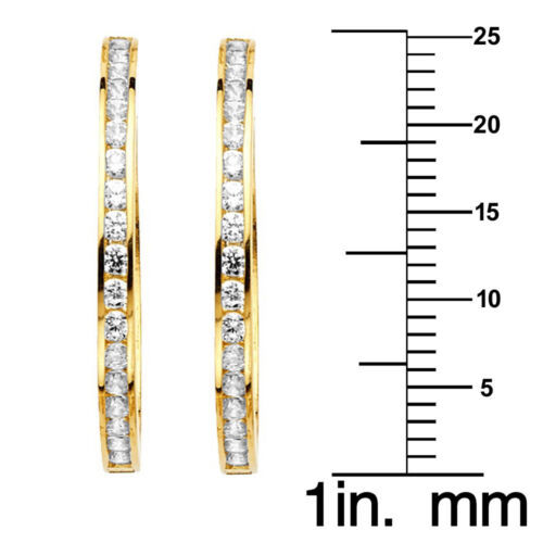 Genuine 14k Yellow Gold 2.6mm wide Cubic Zirconia Hoop Earrings-25mm Diameter Item image 2