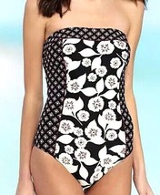 KATE SPADE ALISO BEACH 1 PC BANDEAU Swimsuit BLACK WHITE FLORAL SZ XSNWT! - £52.30 GBP