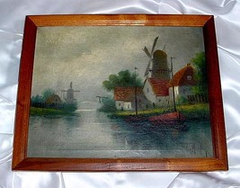 Antique A. Von Housten Oil Painting   Holland Windmills - £139.86 GBP