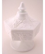 IMPERIAL MILK GLASS CANDY JAR WITH LID - Grapes &amp; Vines - $27.29 CAD