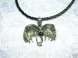 New Evil Night Bat Wing Flying Skull &amp; Tail Cast Usa Pewter Pendant Necklace - £6.81 GBP