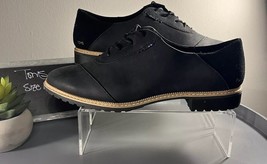 Women&#39;s Tom&#39;s Ainsley Oxford Lace Up Black Leather /Suede Dress Flats Si... - $55.00