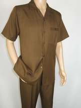 Men 2pc Walking Leisure Suit Short Sleeves By DREAMS 256-22 Solid Caramel image 3