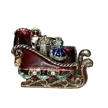 Monet Enamel Christmas Trinket Box Santa&#39;s Sleigh Metal 2009 Holiday Collectible - £15.46 GBP