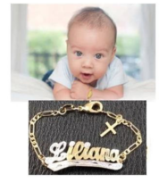 Baby Personalized 14K gold overly any Name id Bracelet with Cross Baptsi... - £23.58 GBP