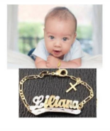 Baby Personalized 14K gold overly any Name id Bracelet with Cross Baptsi... - $570.99 MXN