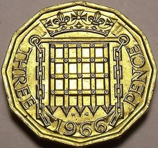 Gem Unc Great Britain 1966 3 Pence~Crowned Portcullis~Vintage~Free Shipping - $4.60