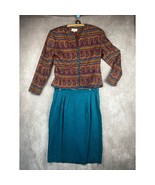 Vtg Adrianna Papell Silk Skirt Suit Wm 12 Blue Paisley 2 Piece Jacket Sk... - $107.18 CAD