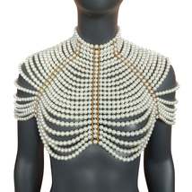 Pearl Beaded Body Chain Bra Top Bridal Body Chain , Bikini Jewelry, Bridal Cape  - £67.90 GBP