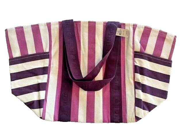 VICTORIA SECRET Pink Striped Weekender Canvas Tote beach gym Travel Zip ... - $19.95