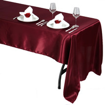 Burgundy - 60x126&quot; Rectangle Satin Tablecloth Wedding Party Banquet - £17.52 GBP