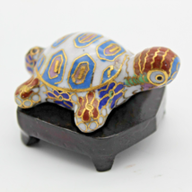 Tortoise Turtle Cloisonne Enamel Inlay Golden Thread Feng Shui White 2 inch VTG - £18.21 GBP