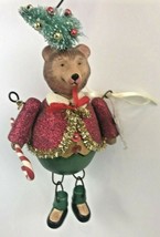 Vintage Christmas Ornament Articulated Bear Puppet Bottle Brush Tree 6&quot;  - $7.00