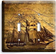 Pirate Ship Old Treasure Map Double Light Switch Cover Boys Bedroom Room Decor - $13.94