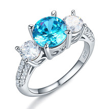 925 Sterling Silver 3-Stone Bridal Ring 2 Carat Created Blue Diamond Vintage  - £95.14 GBP