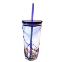 Starbucks Purple Swirl Wave Glass Cup Tumbler with Lid and Straw 18 oz NEW - $46.74