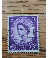 Great Britain Stamp Queen Elizabeth II 3d Used 297 Wave Cancel - $18.16 MXN