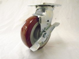 6&quot; x 2&quot; Swivel Caster with Brake Burgundy Polyurethane Wheel 720 lbs Too... - £12.62 GBP