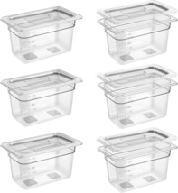 6 Pack 1/4 Size 6&#39;&#39; Deep Clear Food Pans With Lids, Commercial Food Pans - £55.26 GBP