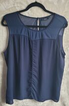 A.N.A  (A New Approach) Navy Blue Polyester Sleeveless Top With Sheer Me... - $9.49