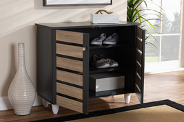 Leola Two-Tone Oak and Dark Gray 2-Door Shoe Storage Cabinet - $3,040.90 MXN