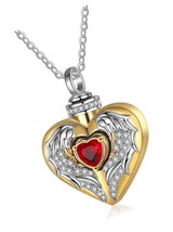 Custom Heart Wings Urn Necklace for Ashes with Gold - £145.04 GBP