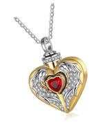 Custom Heart Wings Urn Necklace for Ashes with Gold - £137.54 GBP