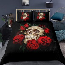 Skull Comforter Cover Gothic Skull Duvet Cover Queen Size Rose Skull Decor Beddi - £58.51 GBP