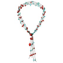 Multiple Strand Synthetic Coral &amp; Reconstructed Turquoise Nugget Necklace - £14.38 GBP