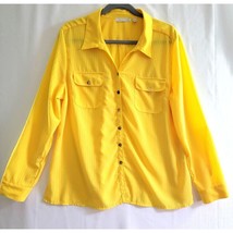Notations Womens Blouse Size X Large Button Up Roll Tab Sleeves Sunshine Yellow - £10.67 GBP