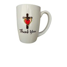 Thank You Ceramic Mug Christian Cross &amp; Heart Large 13 Oz. - £6.16 GBP