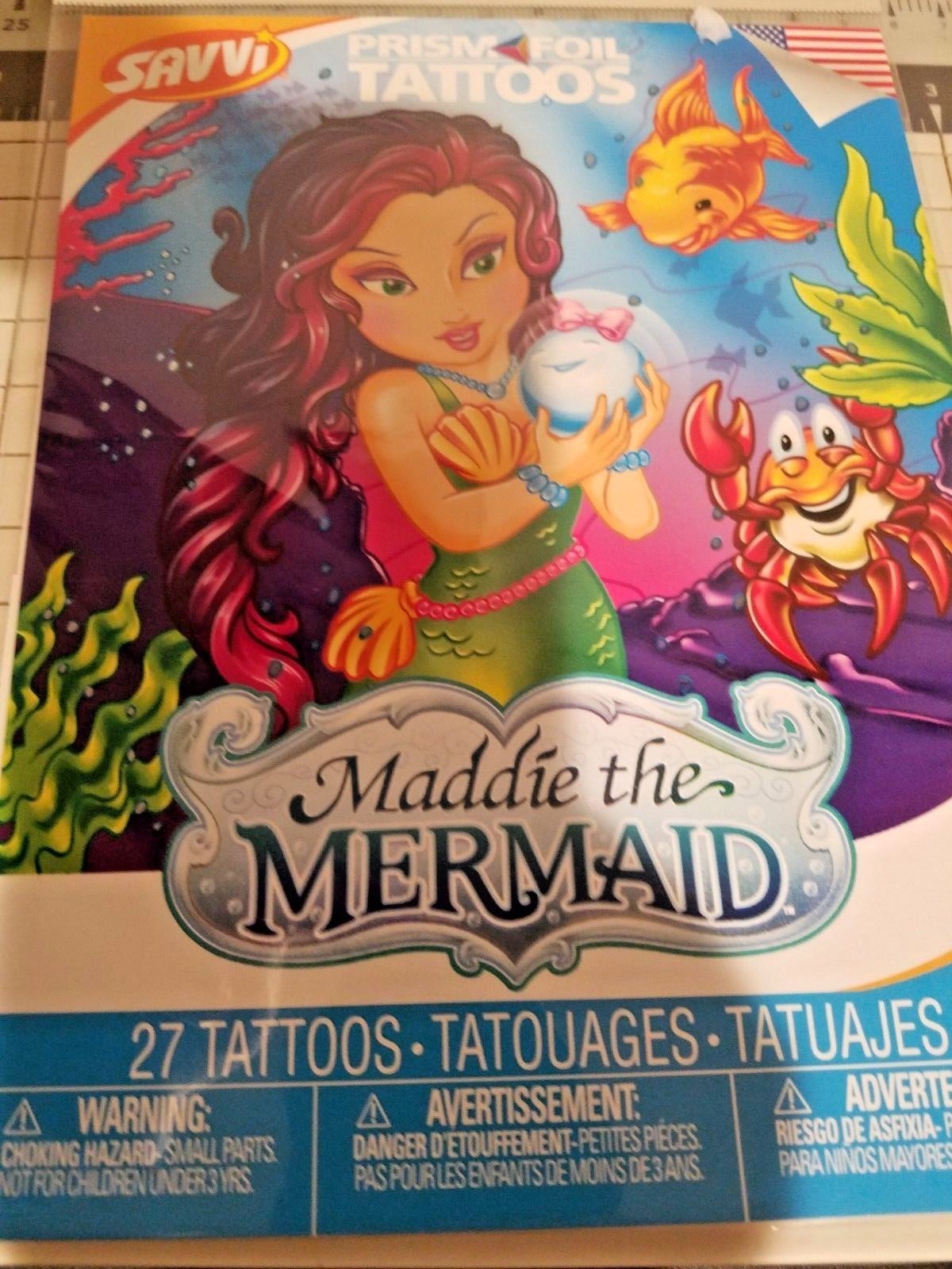 Maddie The Mermaid 27 temporary Prism FOIL Tattoos Pack - $5.89