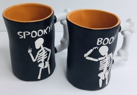 2 Halloween Coffee Mug Cup Skeleton Bone Shape Handle Spooky! 16oz Black... - €21,60 EUR