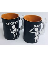 2 Halloween Coffee Mug Cup Skeleton Bone Shape Handle Spooky! 16oz Black... - $33.78 CAD