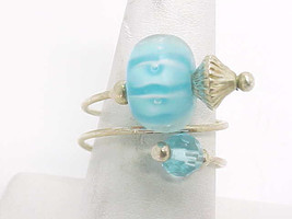 BLUE ART GLASS Wrap Around RING in STERLING Silver - Artisan Crafted - $45.00