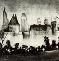 1939 Adolf Dehn Central Park At Night NYC Art Drawing Print Treasury Collection - £60.30 GBP