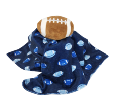 CARTER&#39;S BROWN FOOTBALL PATTERN BABY BLUE SECURITY BLANKET 2016 PLUSH SOFT - $56.05
