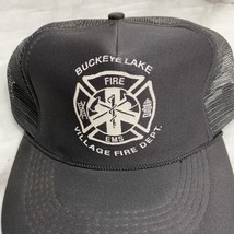 Vintage Buckeye Lake Ohio Mesh Snapback Trucker Hat Black Village Fire D... - £15.78 GBP